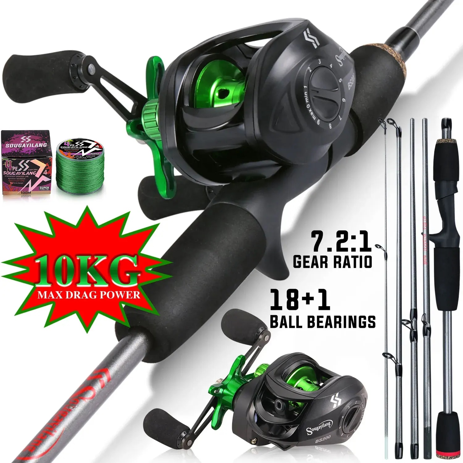 Conventional Reel - Sougayilang Fishing Rod Combo 1.7m Carbon